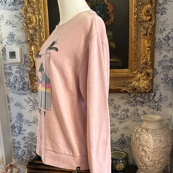 Hurley Light Pink Palm Graphic Sweatshirt size SMALL - Picture 2 of 8